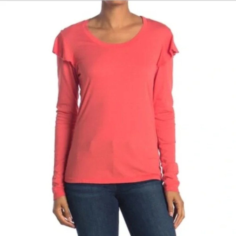 Sundry Long Sleeve Crewneck Ruffle Tee Shirt